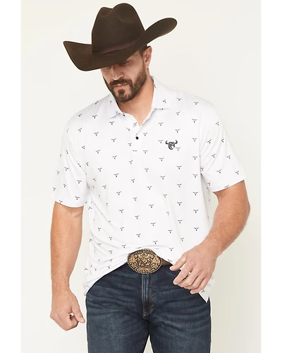 Cowboy Hardware Men's Steerhead Print Short Sleeve Snap Polo