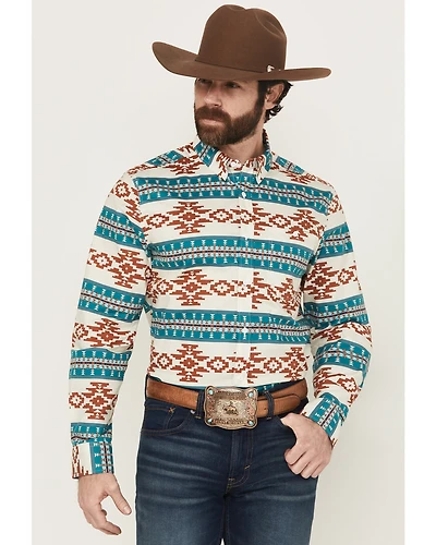 RANK 45® Men's Hansan Southwestern Striped Long Sleeve Button-Down Stretch Western Shirt