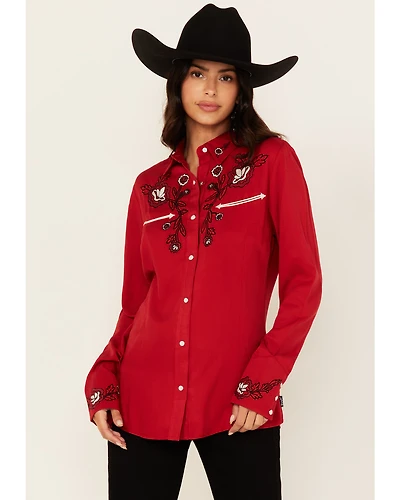 Wrangler Women's Floral Embroidered Long Sleeve Snap Western Shirt