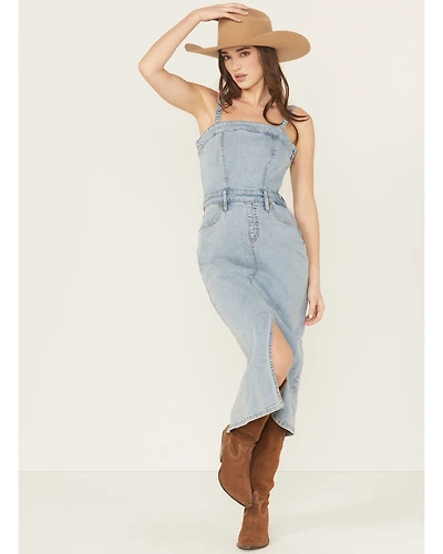 Rock & Roll Denim Women's Light Wash Detachable Strap Midi Dress