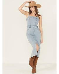 Rock & Roll Denim Women's Light Wash Detachable Strap Midi Dress