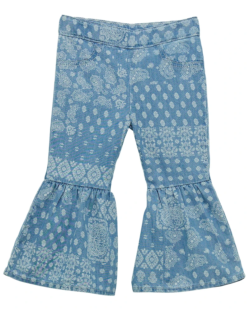 Wrangler Toddler Girls' Light Wash Bandana Print Flare Denim Jeans