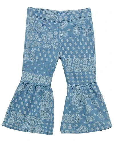 Wrangler Toddler Girls' Light Wash Bandana Print Flare Denim Jeans
