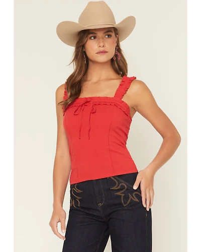 Miss Me Women's Solid Ruffle Tank Top
