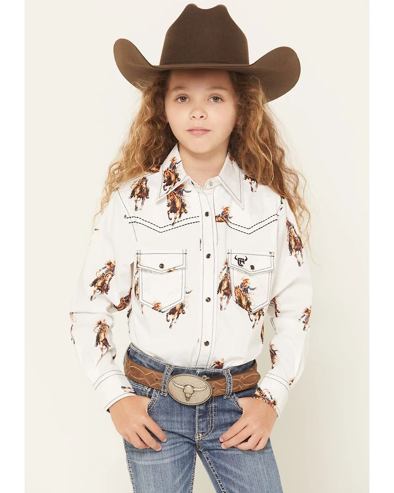 Cowgirl Hardware Girls' Vintage Long Sleeve Snap Stretch Western Shirt