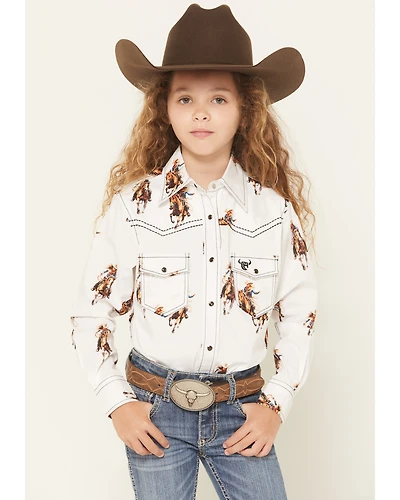 Cowgirl Hardware Girls' Vintage Long Sleeve Snap Stretch Western Shirt