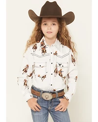 Cowgirl Hardware Girls' Vintage Long Sleeve Snap Stretch Western Shirt