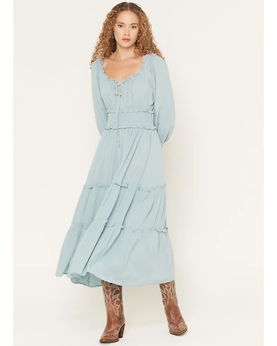 Wild Moss Women's Solid Jacquard Smocked Waist Midi Dress