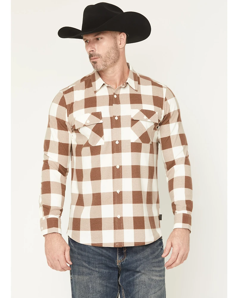 Brothers and Sons Men's Kent Double Knit Plaid Print Long Sleeve Button-Down Stretch Western Shirt