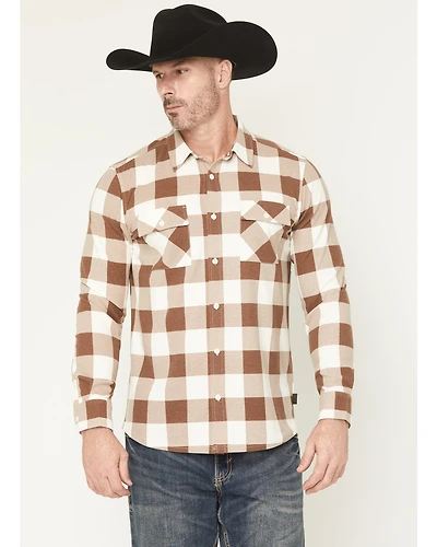 Brothers and Sons Men's Kent Double Knit Plaid Print Long Sleeve Button-Down Stretch Western Shirt