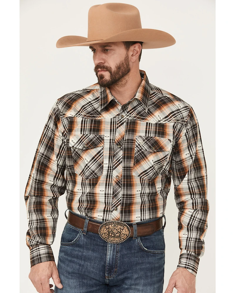 Cowboy Hardware Men's Plaid Print Long Sleeve Snap Stretch Western Shirt