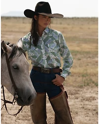Cowboygirl by Jenna Paulette Women's Patchwork Print Long Sleeve Pearl Snap Western Shirt
