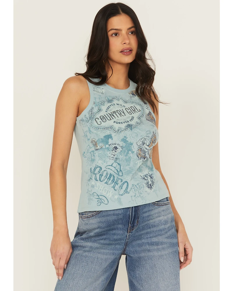 Shyanne Women's Rhinestone Icon Rib Knit Graphic Tank