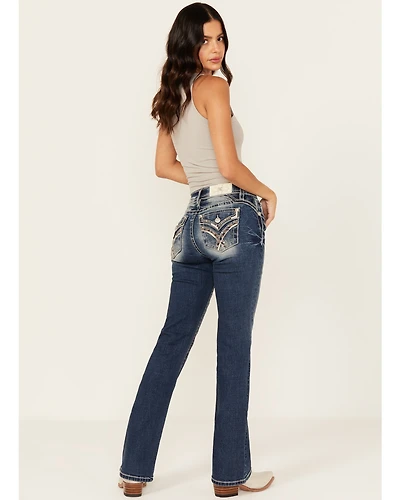 Miss Me Women's Dark Wash Embroidered 32" Bootcut Stretch Denim Jeans
