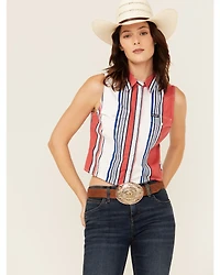 Wrangler Retro Women's Striped Print Sleeveless Snap Cropped Western Shirt