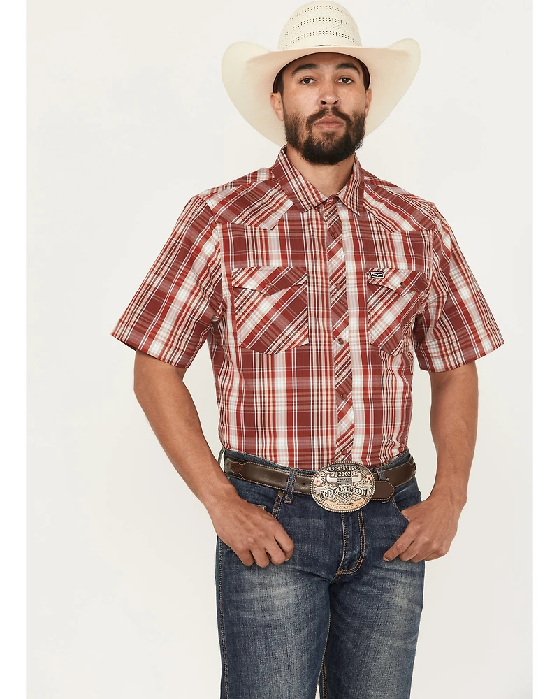 Kimes Ranch Men's Wabasa Plaid Print Short Sleeve Pearl Snap Performance Western Shirt