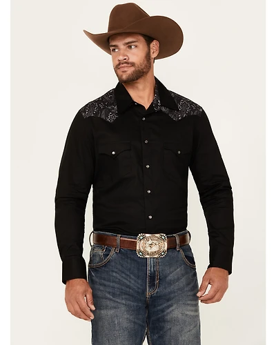 Rock & Roll Denim Men's Paisley Yoke Long Sleeve Pearl Snap Stretch Western Shirt