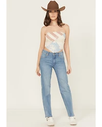 Wrangler Women's Sunset Medium Wash Mid Rise Heritage Straight Stretch Denim Jeans