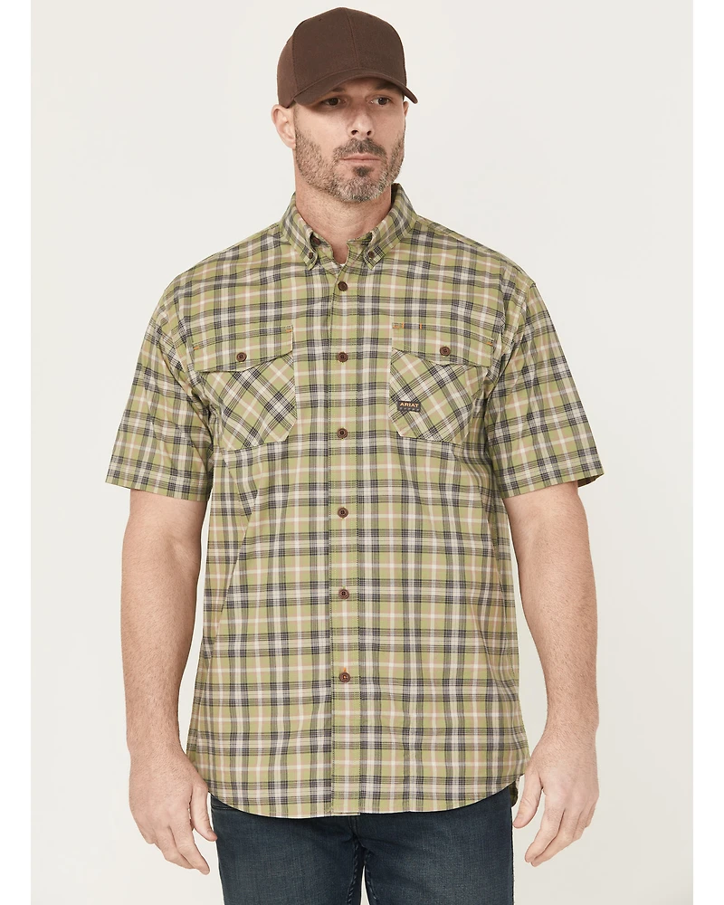 Ariat Men's Rebar Made Tough Short Plaid Print Sleeve Button-Down Stretch Work Shirt