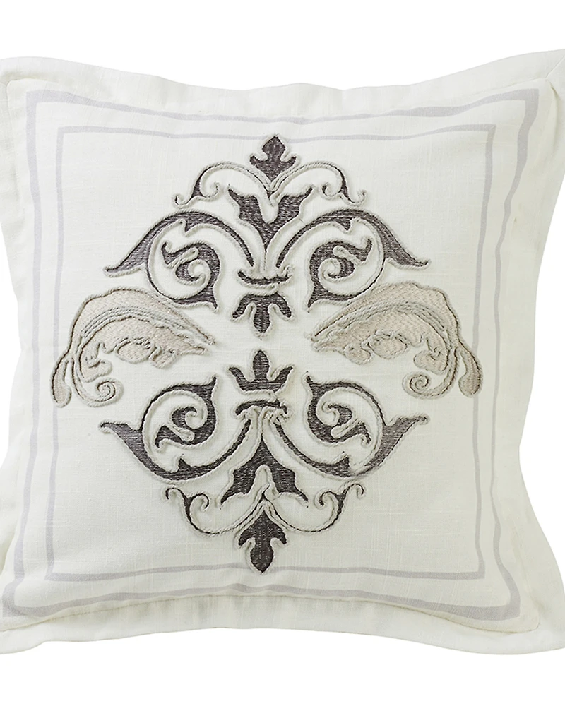 HiEnd Accents Charlotte Square Flanged and Outlined Embroidered Pillow