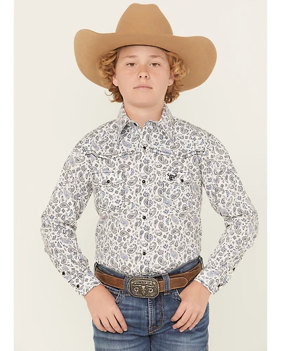 Cowboy Hardware Boys' Paisley Print Long Sleeve Snap Stretch Western Shirt