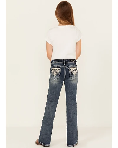 Grace LA Girls' Chevron Embroidered Medium Wash Bootcut Stretch Denim Jeans