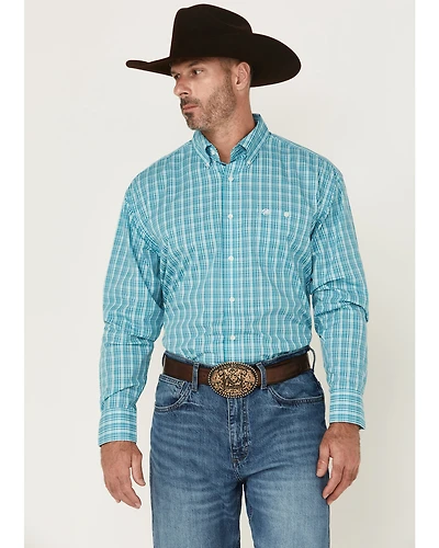 Wrangler Men's Plaid Print Long Sleeve Button-Down Stretch Western Shirt