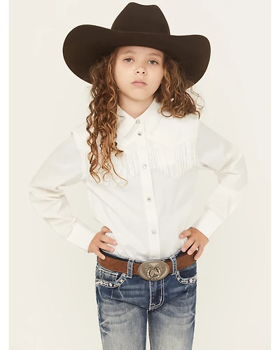 Shyanne Girls' Rhinestone Fringe Long Sleeve Snap Stretch Western Shirt
