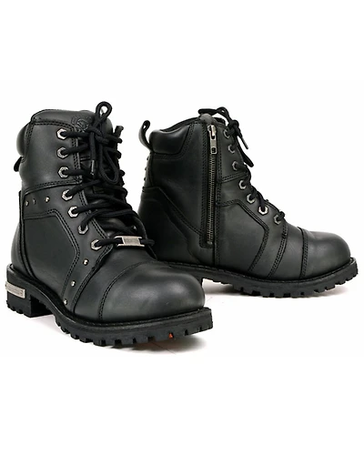 Milwaukee Leather Women's Lace-To-Toe Studded Motorcycle Boots - Round Toe