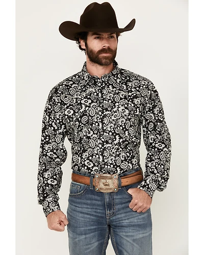 Cowboy Hardware Men's Paisley Print Long Sleeve Snap Western Shirt