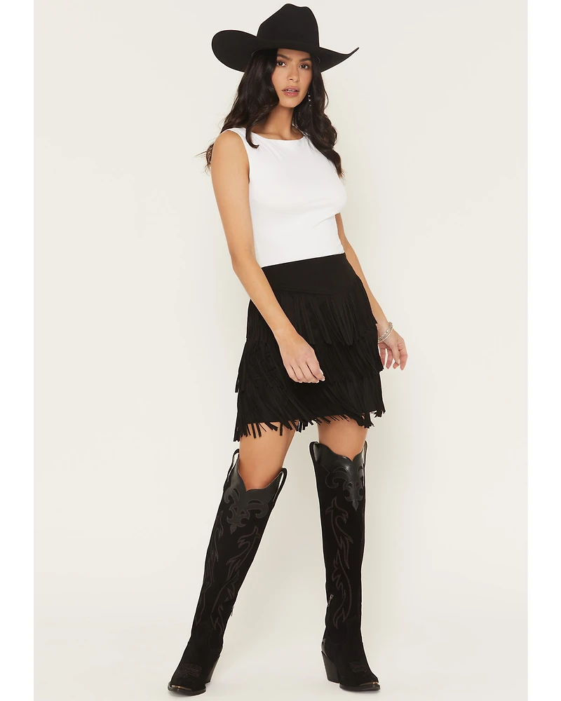 Fornia Women's Faux Suede Fringe Mini Skirt