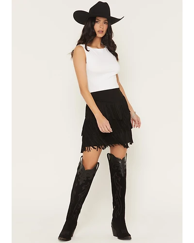 Fornia Women's Faux Suede Fringe Mini Skirt