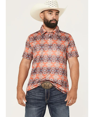Rock & Roll Denim Men's Southwestern Print Short Sleeve Button-Down Polo Shirt