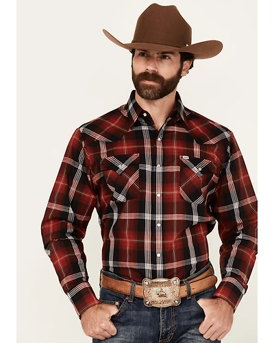 Ely Walker Men's Plaid Print Long Sleeve Snap Stretch Western Shirt