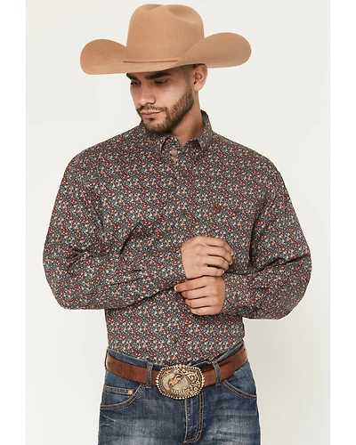 George Strait by Wrangler Men's Floral Print Long Sleeve Button-Down Stretch Western Shirt