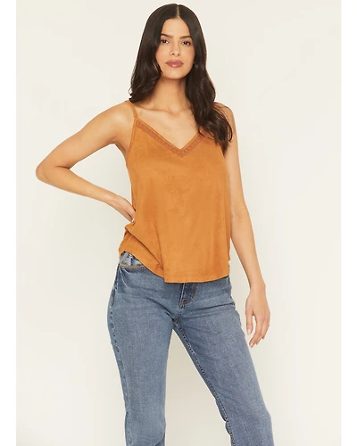 Shyanne Women's Solid Faux Suede Sleeveless Crochet Tank Top