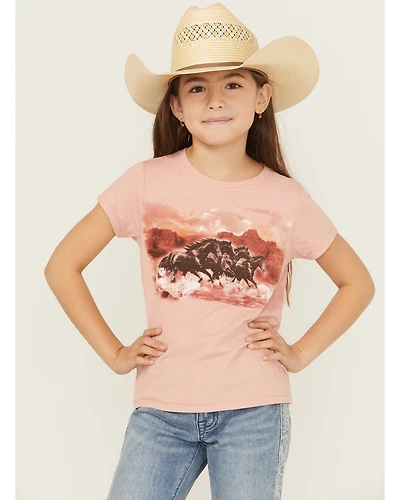 Shyanne Girls' Running Horses Short Sleeve Graphic Tee