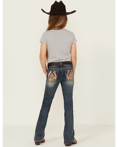 Grace LA Girls' Cowhide Horseshoe Bootcut Stretch Denim Jeans