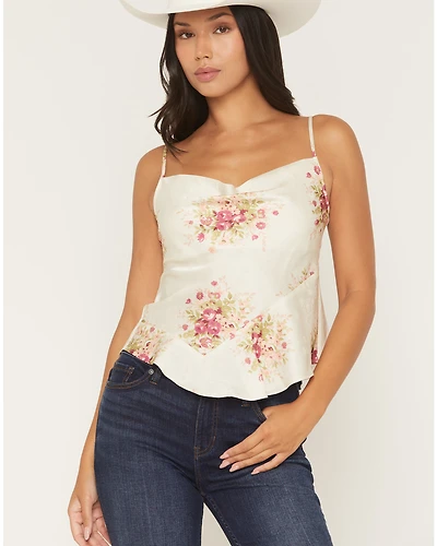 Shyanne Women's Floral Print Sleeveless Satin Tank Top