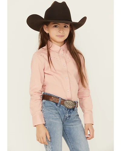Shyanne Girls' Solid Rhinestone Fringe Long Sleeve Pearl Snap Stretch Western Shirt