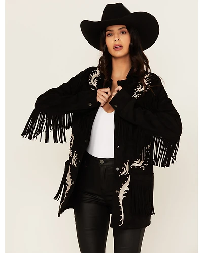 Rock & Roll Denim Women's Faux Suede Fringe Blazer