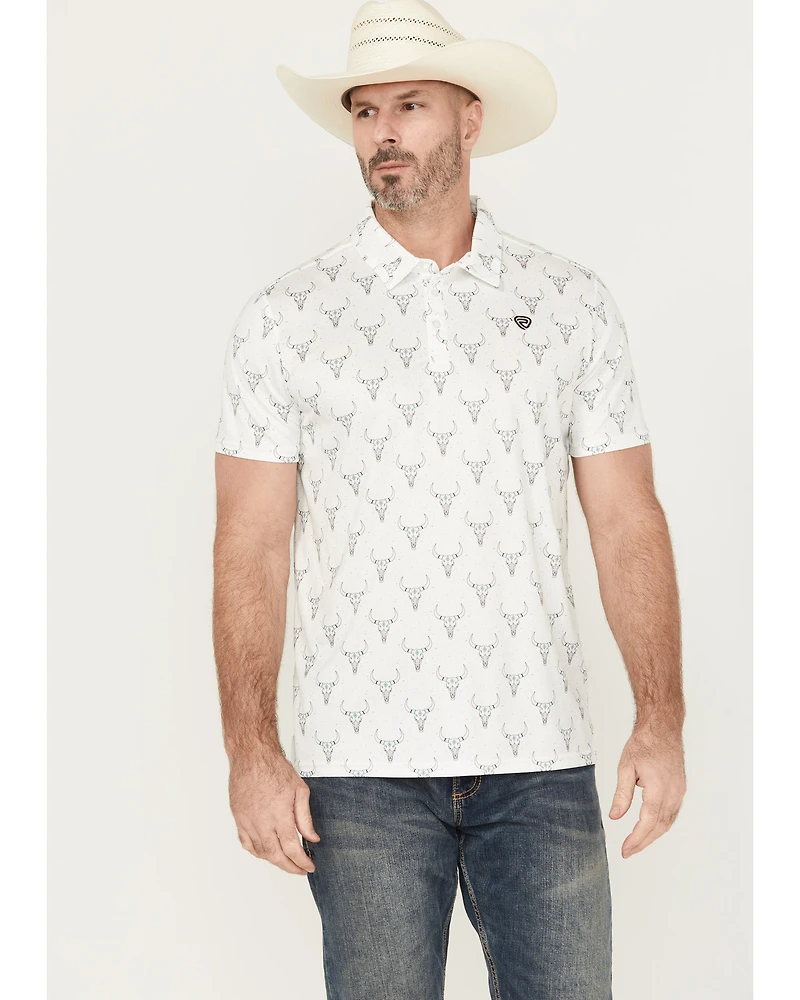 Rock & Roll Denim Men's Longhorn Print Short Sleeve Button-Down Polo