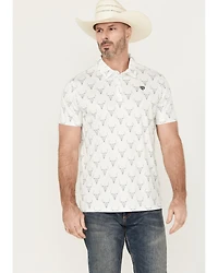Rock & Roll Denim Men's Longhorn Print Short Sleeve Button-Down Polo