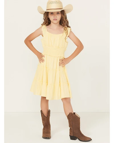 Ash & Violet Girls' Solid Ruffle Sleeve Dress