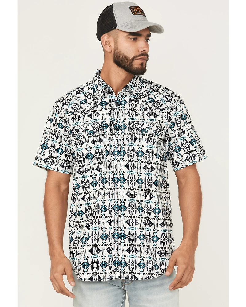 Moonshine Spirit Men's Thunder Cloud Southwestern Print Short Sleeve Snap Western Shirt