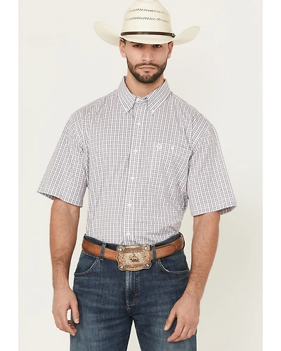 George Strait by Wrangler Men's Plaid Print Short Sleeve Button-Down Stretch Western Shirt - Big
