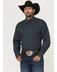 George Strait by Wrangler Men's Floral Striped Print Long Sleeve Button-Down Stretch Western Shirt - Tall