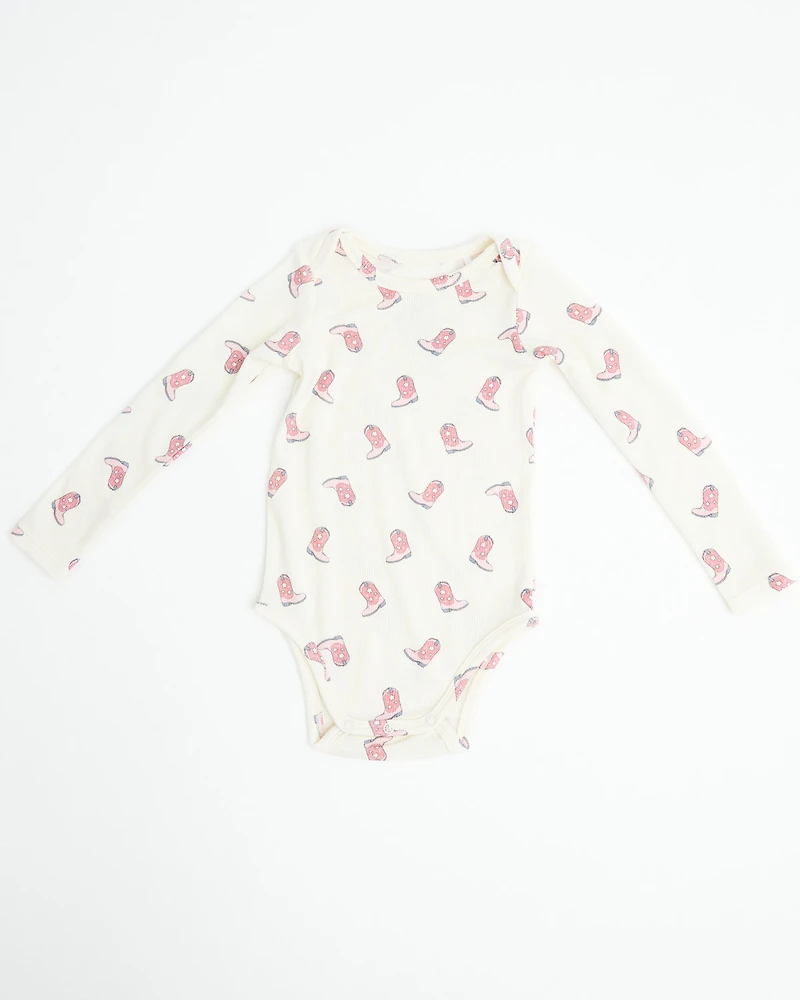 Angel Dear Infant Girls' Cowgirl Boot Long Sleeve Snap Onesie