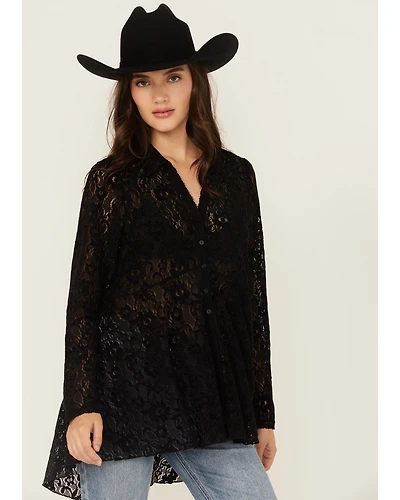 Beyond The Radar Women's Velvet Lace Long Sleeve Tunic
