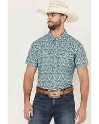 Rock & Roll Denim Men's Geo Floral Print Short Sleeve Pearl Snap Western Shirt